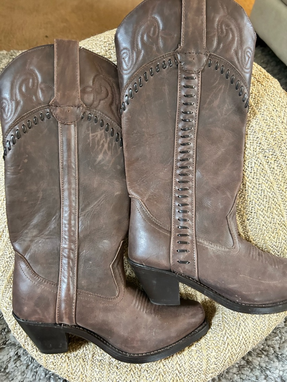 J.B. Dillon Brown Leather Western Heeled Cowboy Boots